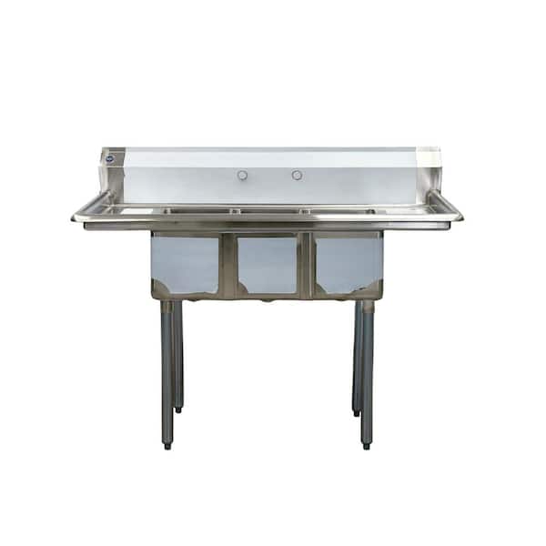 50 in. Stainless Steel 3-Compartments Commercial Sink with Drainboard