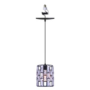 Instant Pendant Light 6 In. Matte Black Recessed Light Conversion Kit with Cylinder Crystal Shade