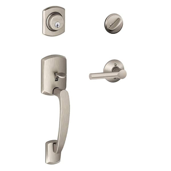 Schlage Greenwich Satin Nickel Single Cylinder Door Handleset with Broadway Handle