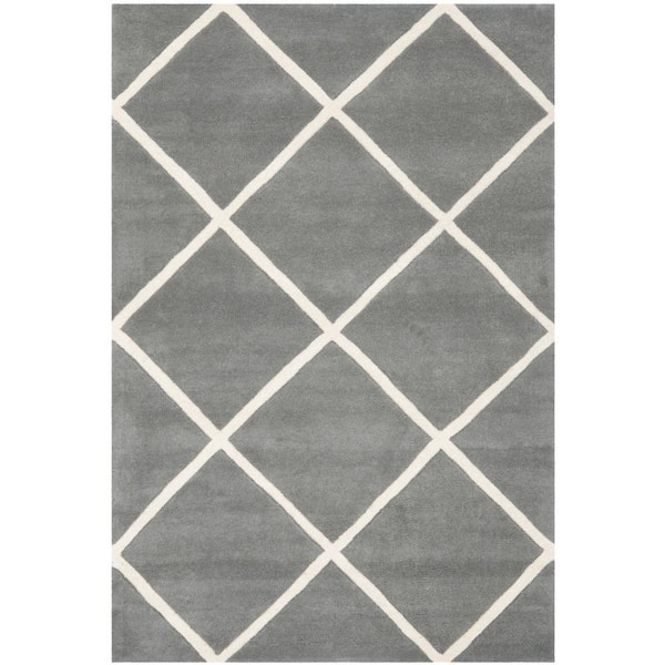 SAFAVIEH Chatham Dark Grey/Ivory 4 ft. x 6 ft. Geometric Diamonds Area Rug