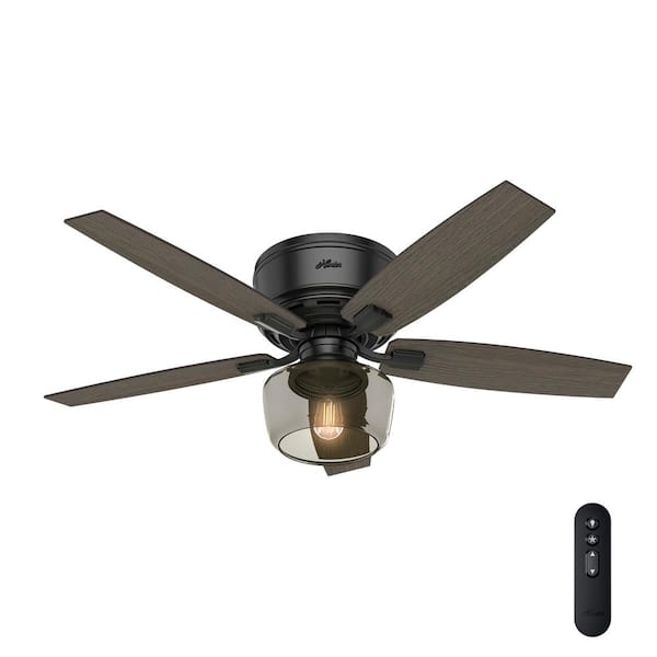 Hunter Bennett 52 In Led Low Profile Matte Black Indoor Ceiling Fan With Globe Light Kit And Handheld Remote Control 53393 The