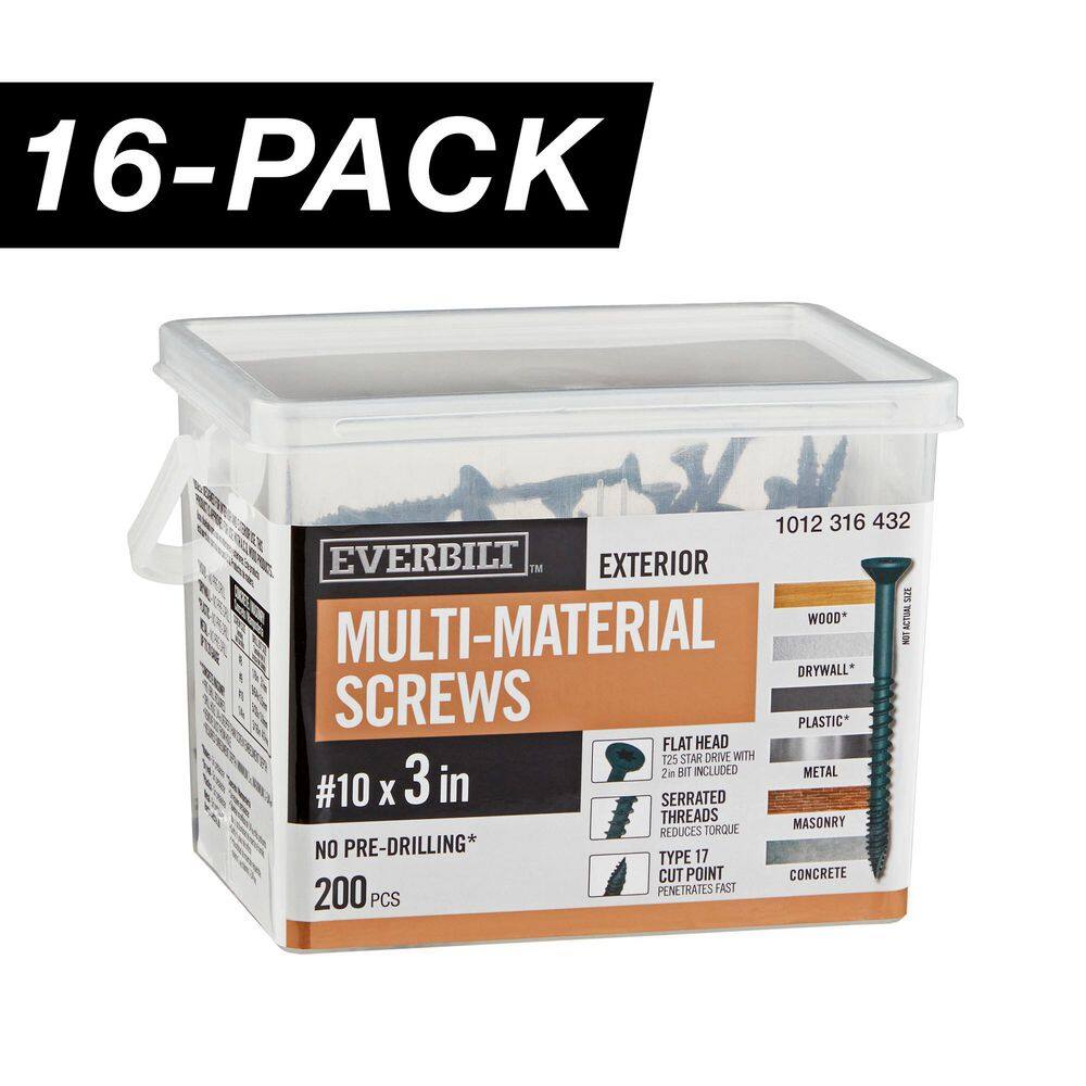 16-Pack #10 x 3 in. Black 6-Lobe Star Drive Exterior Flat Head Multi-Material Screw( 48 lbs. / 3,200-Piece) price history on PriceWatchPro
