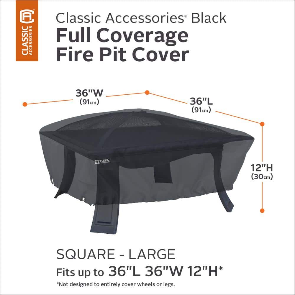 Classic Black Polyester Square Fire Pit Cover, 36 Inch