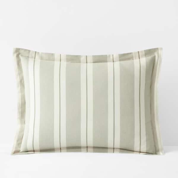 Wide Stripe T200 Yarn Dyed Moss Green Cotton Percale Standard Sham
