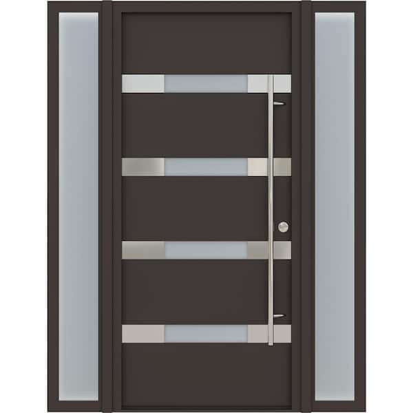 Belldinni AURA 61 in. W. x 82 in. Left-Hand Frosted Glass Brown/White Steel Prehung Front Door Hardware Kit