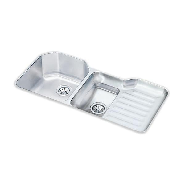 Elkay Lustertone Undermount Stainless Steel 42 in. Double Bowl Kitchen Sink  with Right Drain Board ELUH4221L - The Home Depot