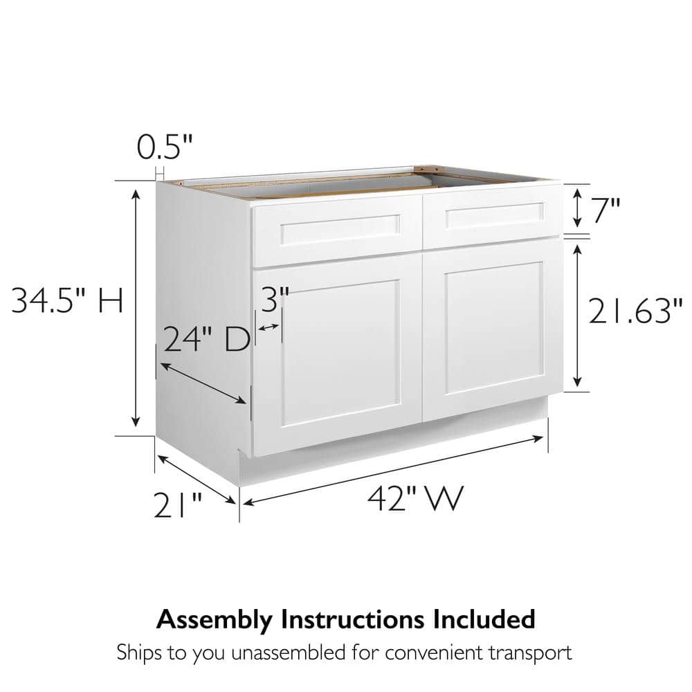 White Shaker 42'' Plywood Base Kitchen Cabinet with MDF Doors