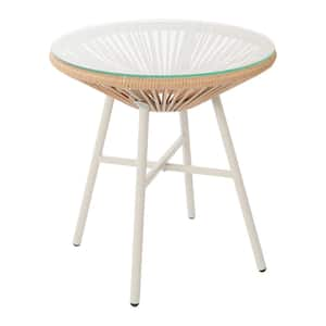 Round Beige Rattan Waterproof Four-Legged Rattan Side Table