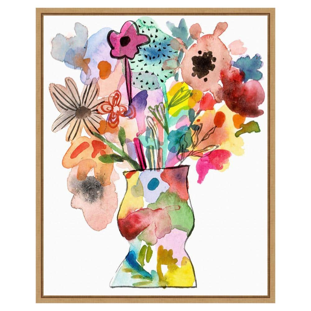 Linear Bouquet II Abstract Floral Canvas Print with Maple Frame