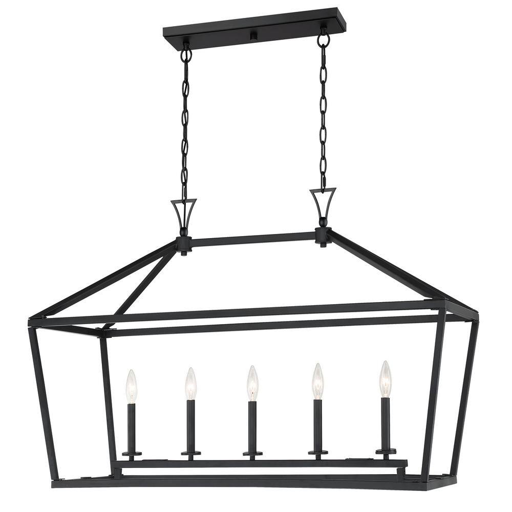 Matte Black 5-Light Linear Candle Chandelier