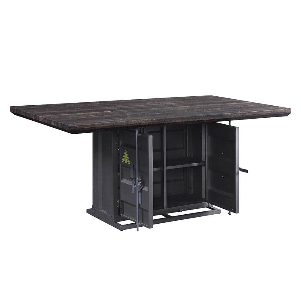 Transitional Cargo 66" Walnut & Gunmetal Dining Table with Storage
