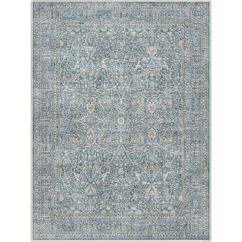 Blue and Beige Synthetic Flat-Weave Oriental Area Rug, 3'11" x 5'3"