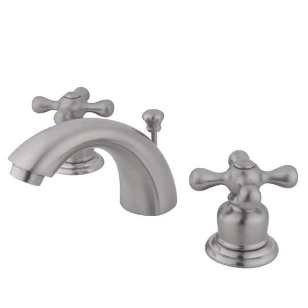 Kingston Brass Victorian 8 in. Mini-Widespread 2-Handle Bathroom Faucets with Plastic Pop-Up in Brushed Nickel