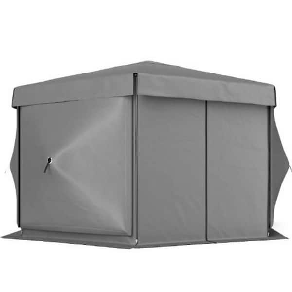 12 ft. x 10 ft. Gray Tent with Sidewalls, Outdoor Canopy Shelter with Carry Bag, Hexagonal Pop Up Gazebo Canopy Tent