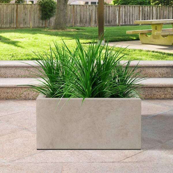 PLANTARA 32 in. & 23 in. L Solid White Concrete Rectangule Planter