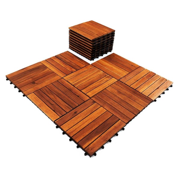 Afoxsos 1 ft. x 1 ft. Acacia Hardwood Interlocking Flooring Deck Tiles for Indoor/Outdoor Use, Waterproof in Brown-(9-Pack)