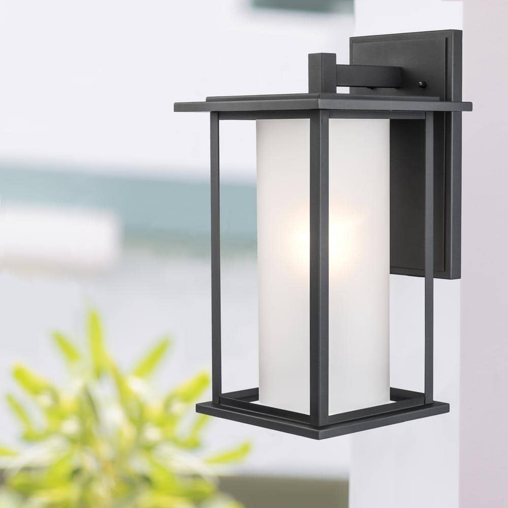 Shaakar 18 in. 1-Light Black Outdoor Wall Light Fixture with Frosted Glass price history on PriceWatchPro