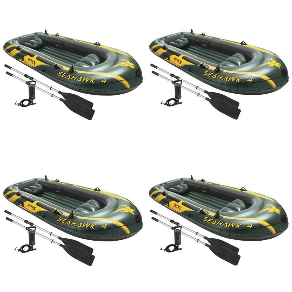 INTEX Seahawk 4 Inflatable 4 Person Floating Boat Raft Set with Oars & Pump (4-Pack) -  4 x 68351EP