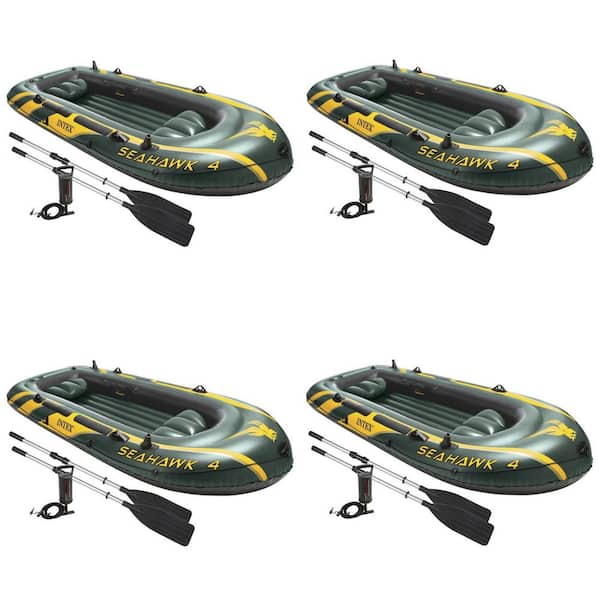 INTEX Seahawk 4 Inflatable 4 Person Floating Boat Raft Set with