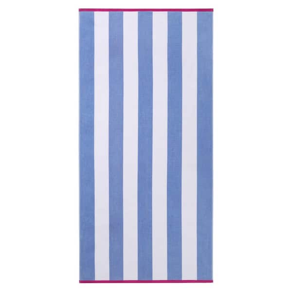 JUICY COUTURE Reversible Cabana Blue/White to Hot Pink/White Geometric Cotton Single Beach Towel