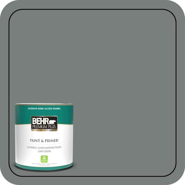 BEHR PREMIUM PLUS 1 qt. #PPU25-18 Shutter Gray Semi-Gloss Enamel Low Odor Interior Paint & Primer