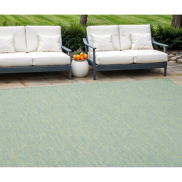 Blue, Green 8 ft. x  10 ft. Woven Abstract Polyester Rectangle Indoor/Outdoor Area Rug