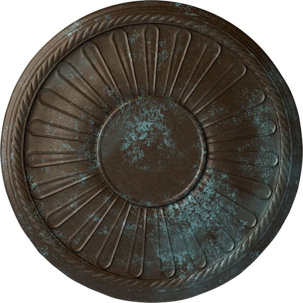 Ekena Millwork 1-1/4" x 19-7/8" x 19-7/8" Polyurethane Leandros Ceiling Medallion, Hand-Painted Bronze Blue Patina