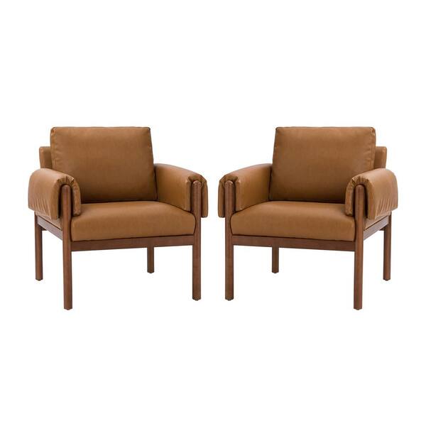 JAYDEN CREATION Adele Camel Faux Leather Arm Chair (Set of 2