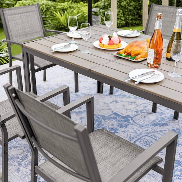 Tozey Alfresco 7-Piece Gray Steel Outdoor Dining Set