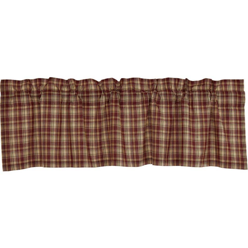 Rust Red and Khaki Plaid Cotton Rod Pocket Valance