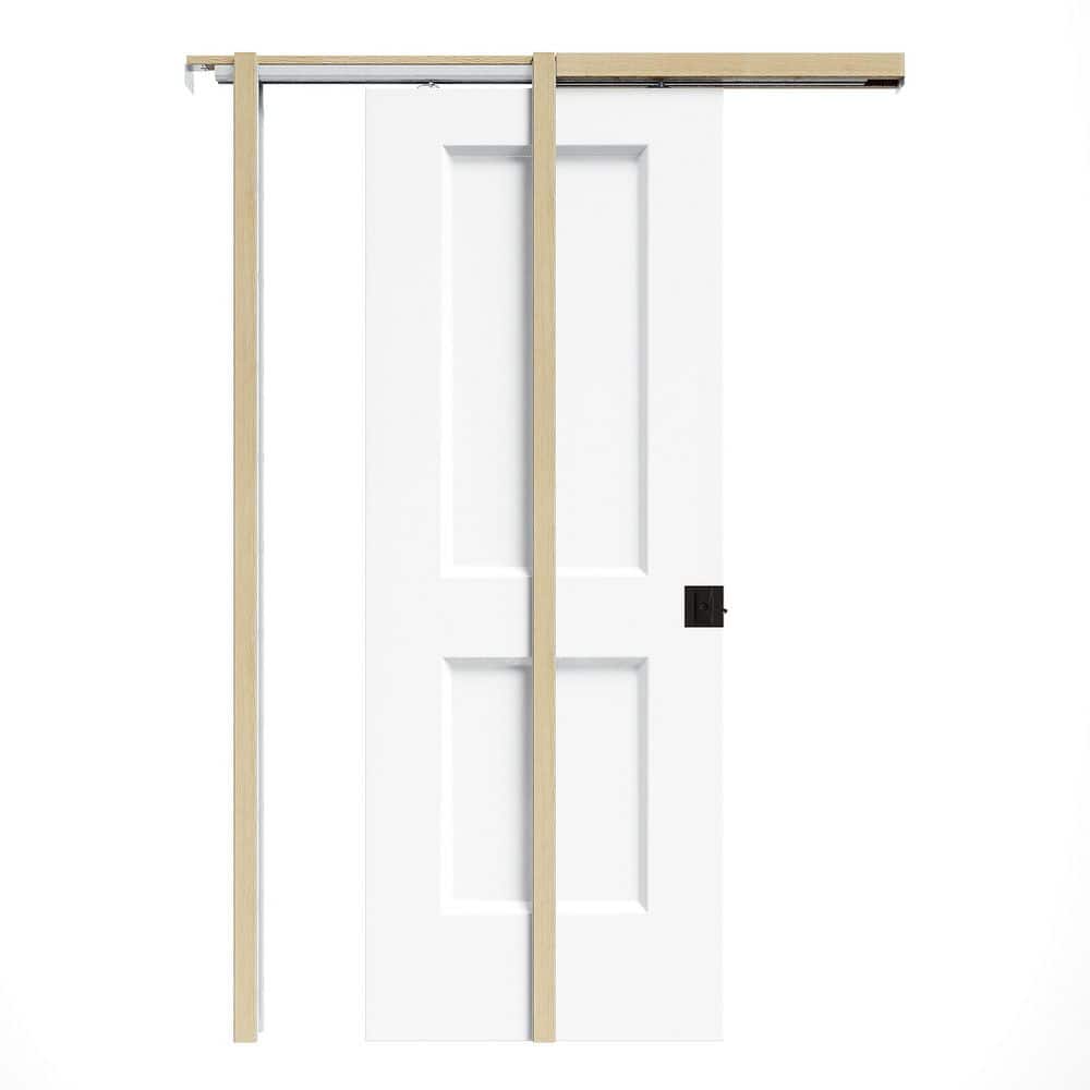 32 in. x 80 in. White Primed Paneled H Style Hollow Core Wood Pocket Door with Hardware (Soft Close and Black Lock Incl) price history on PriceWatchPro