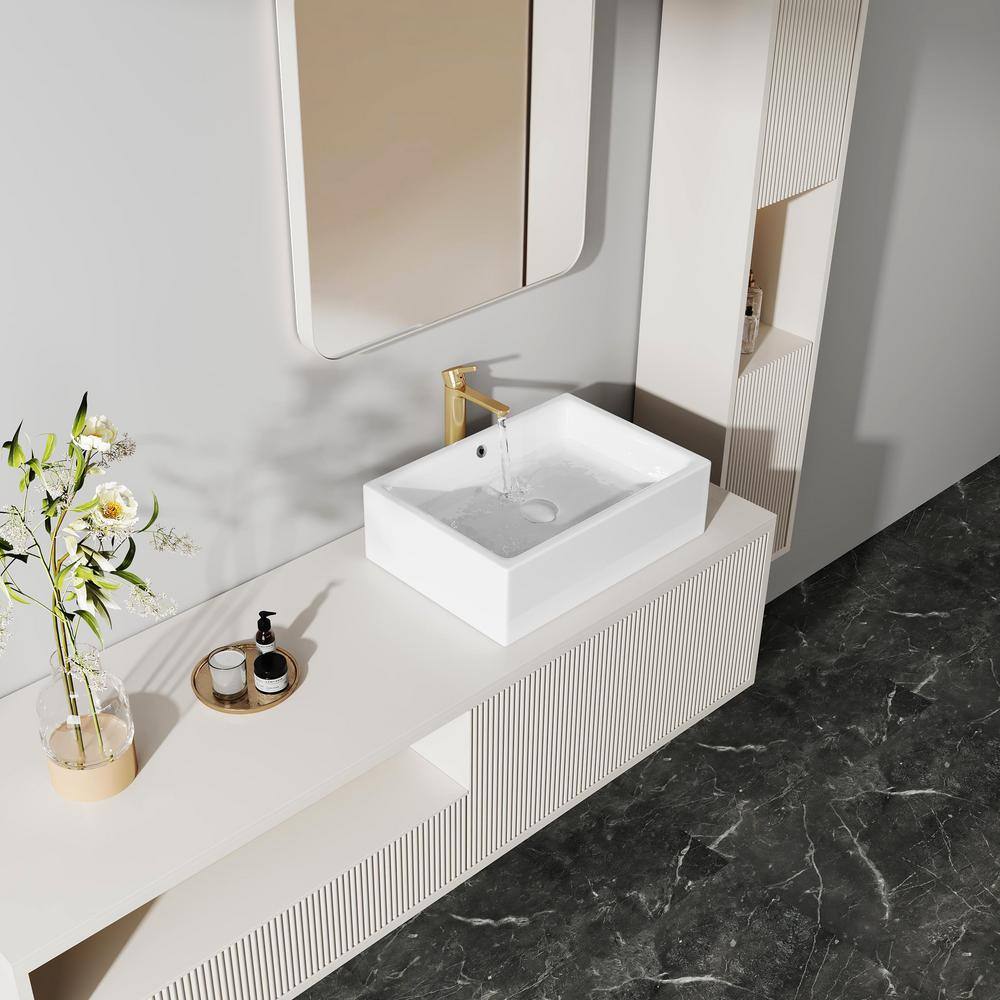 Dublin 20" x 15" White Ceramic Rectangular Vessel Sink with Overflow