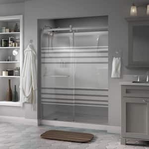 Contemporary 60 in. x 71 in. Frameless Sliding Shower Door in Nickel with 1/4 in. Tempered Transition Glass