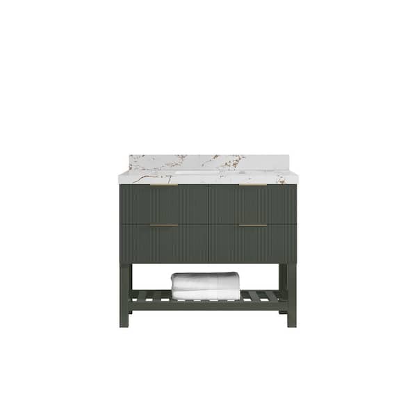 Willow Collections Catalina 42 in. Single Sink Freestanding Pewter Green Bath Vanity with Viola Brown Qt. Top Unassembled