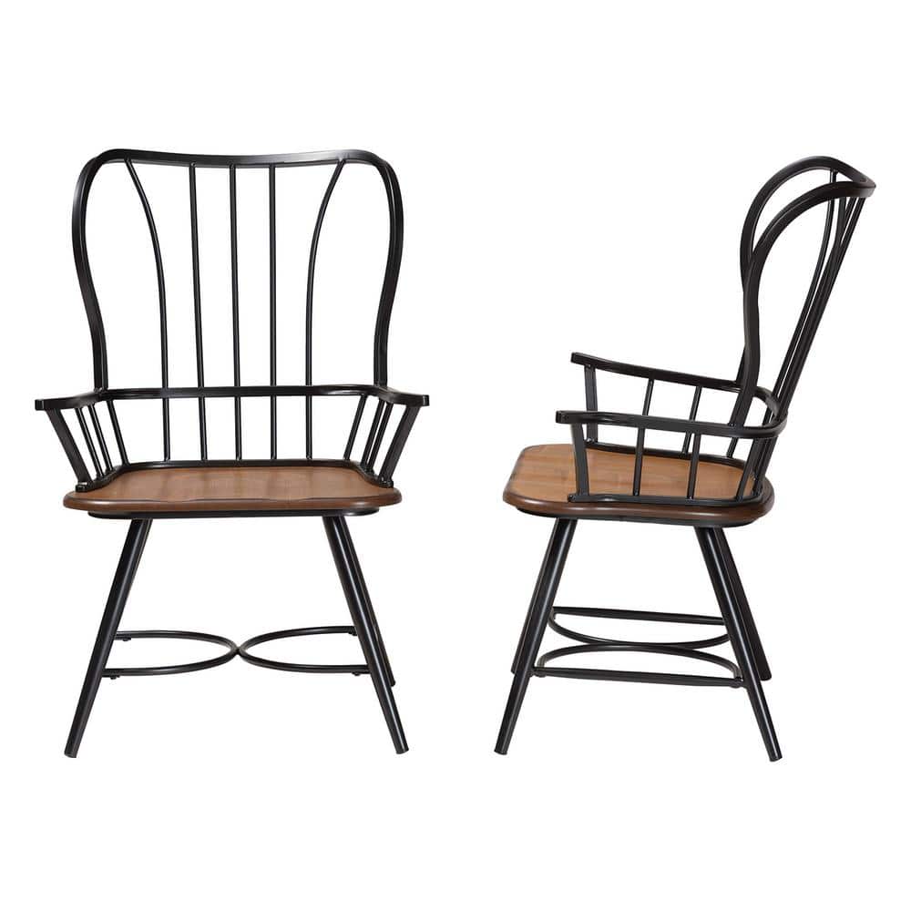 Longford Dark Walnut and Black Metal Windsor Arm Chair Set