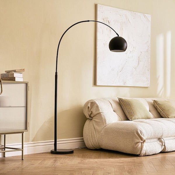 Merra 70 in. Arcing Modern Floor Lamp in Black and Marble with Rotating Shade