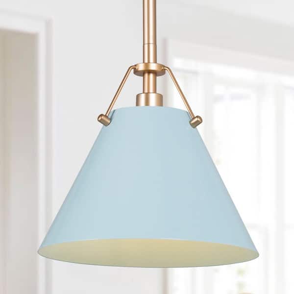 LNC Modern Grey Blue Pendant Light with Gold Downrod 1-Light Glam Hanging Ceiling Light for Dining/Living Room QZQRIJHD1402247 - The Home Depot
