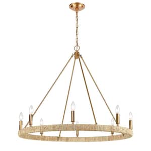 Corde 36 in. W 8-Light Satin Brass Chandelier with No Shades