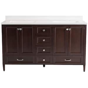 Claxby 61 in. W x 22 in. D Bath Vanity in Chocolate with Cultured Marble Vanity Top in White with White Sinks