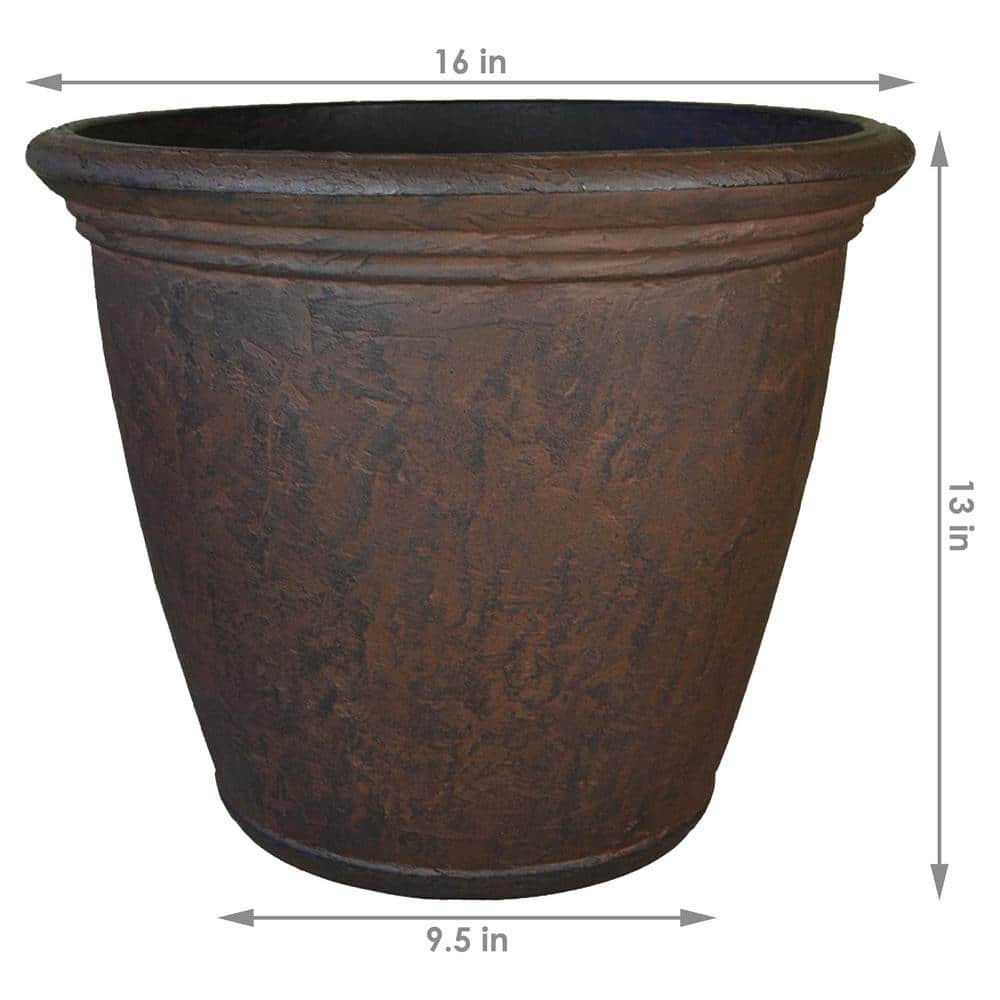 Anjelica Rustic 17" Resin Planter with Ornamental Vines - Indoor/Outdoor