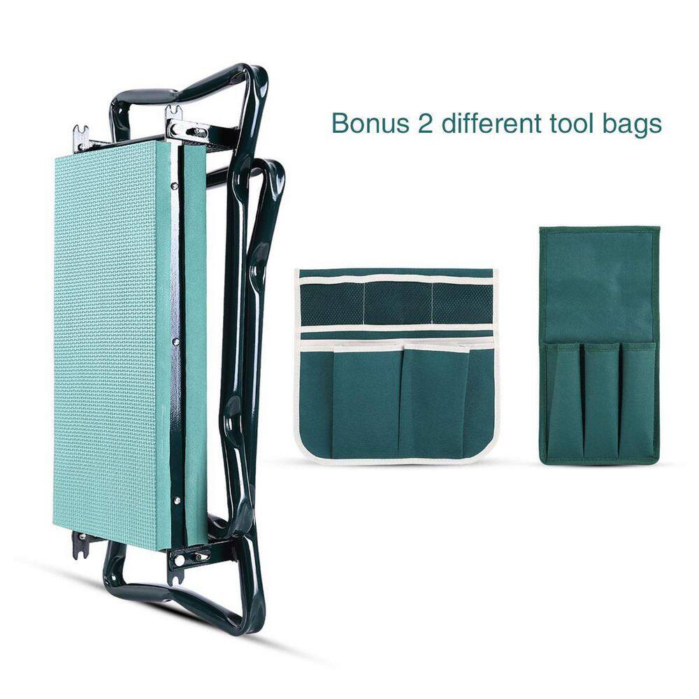 Foldable Green Steel Garden Kneeler and Seat with Tool Pouches