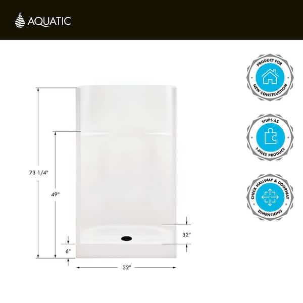 Everyday AcrylX 32 in. x 32 in. x 72 in. 1-Piece Shower Stall/Kit with Center Drain in White