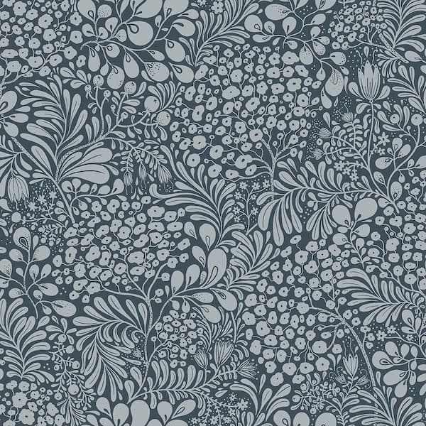 A-Street Prints Siv Dark Blue Botanical Non-Pasted Paper Wallpaper