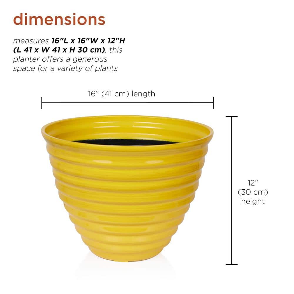 Alpine 16" Yellow Glazed Plastic Indoor/Outdoor Planter