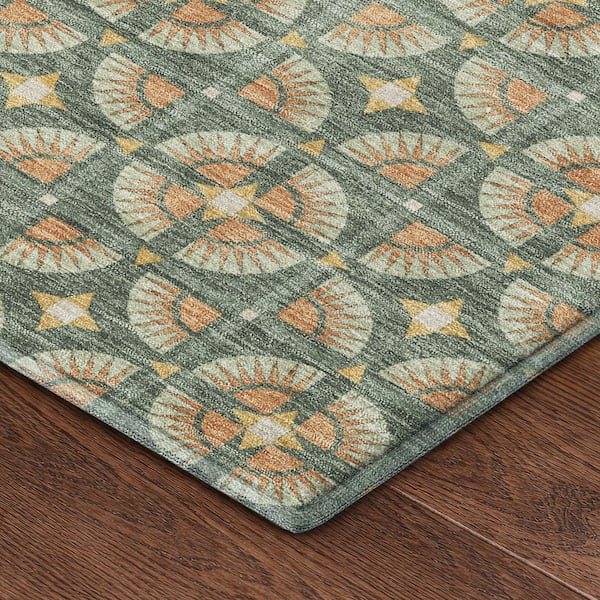 Mayfield Premium Machine Washable Abstract AMF2552 Basil 2 ft. x 3 ft. Accent Rug