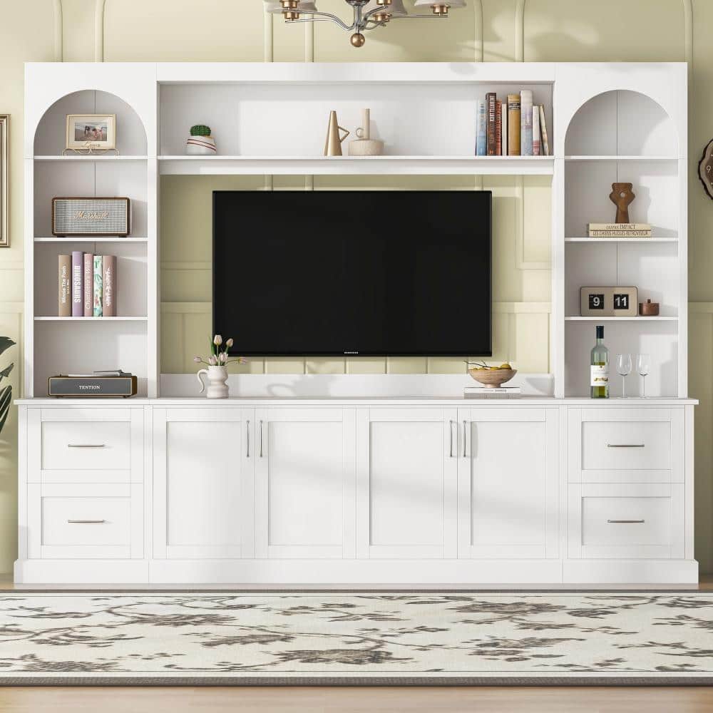 White Arched Entertainment Center Wall Unit with Drawers and Adjustable Shelves price history on PriceWatchPro