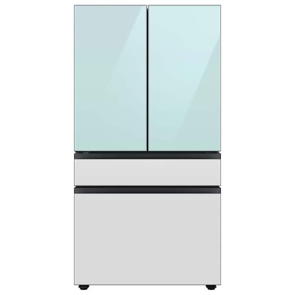 Samsung Bespoke 29 cu ft. 4-Door French Door Smart Refrigerator with Beverage Center in Morning Blue/White Glass, Standard Depth