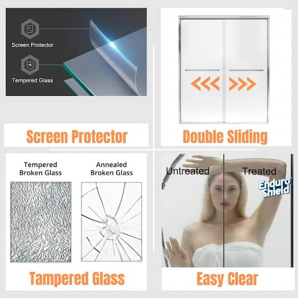 56 in. - 60 in. W x 72 in. H Sliding Framed Shower Door in Brushed Nickel with Clear Glass