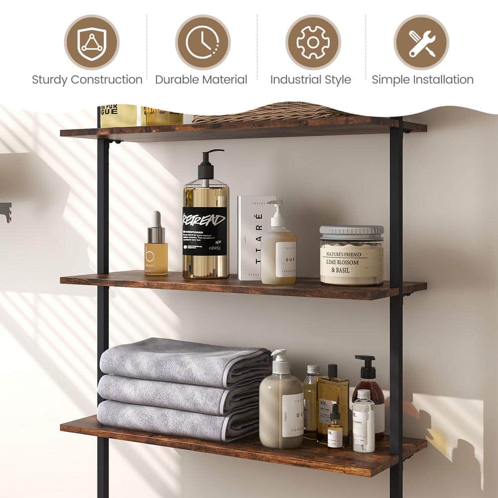 Rustic Brown 4-Tier MDF and Metal Ladder Bookshelf