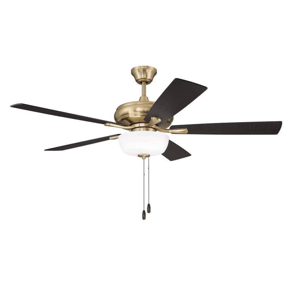 52 in. Satin Brass Finish Black Walnut/Flat Black Blades Angled Mount Standard Ceiling Fan w/ LED Bulbs Included price history on PriceWatchPro